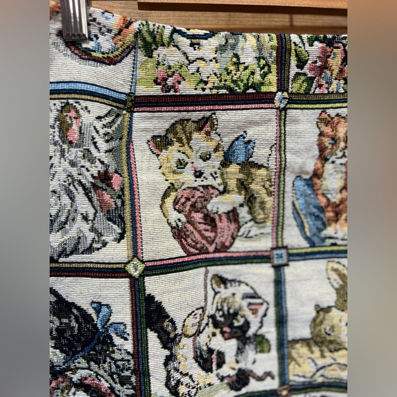 Cat Tapestry Mini Skirt XL Vintage Style Woven Novelty Kitten Print - Picture 6 of 9